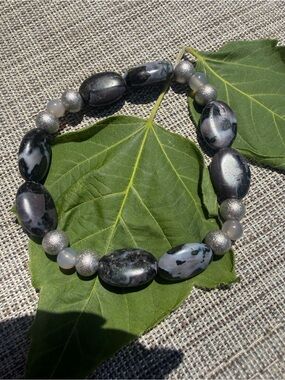 Merlinite Indigo Gabbro Stretch Bracelet Stainless Steel Accents